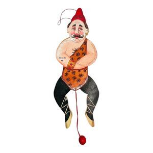 Vtg Wood Jumping Jack Pull String Circus Strong Man Mom Tattoo Drag Queen LGBTQ